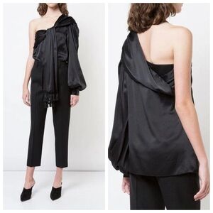 Sachin + Babi Pasa One Shoulder Silk Blouse Black Women’s Size 6 Tassel Detail